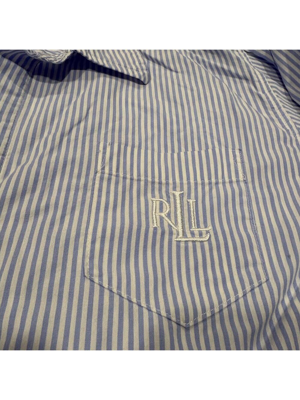 Lauren Ralph Lauren Striped Button Down Shirt Women L Cotton Blue White RL Logo - Picture 4 of 8